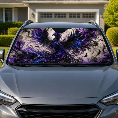 Dark Fantasy Phoenix With Purple Blue Flames For Gothic Road Trips And Fantasy Fans Car Sunshade