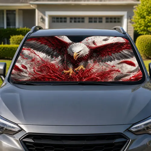 Fierce Bald Eagle Crimson Splash Patriotic Wildlife Decor For Veterans And Outdoorsmen Car Sunshade