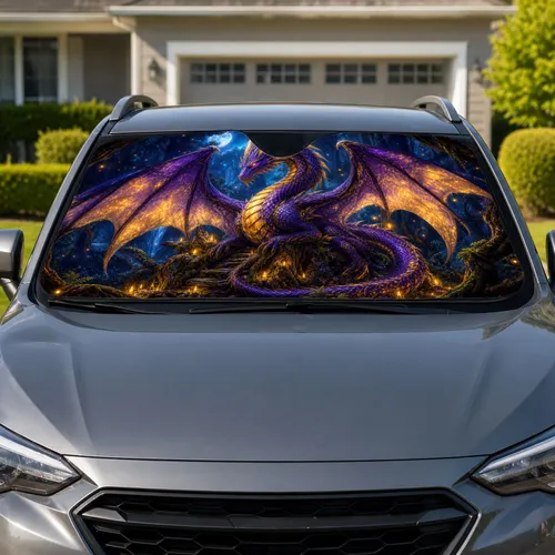 Purple Gold Dragon In Moonlit Forest For Fantasy Fans And Daily Road Trip Style Lovers Car Sunshade