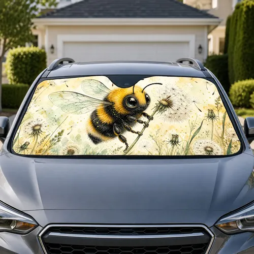Cute Fuzzy Bumblebee With Dandelions For Spring Meadow Decor And Nature Lovers Gift Car Sunshade