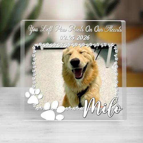 Personalized Pet Memorial Acrylic Block, Forever in Our Hearts Dog Sympathy Gift, Custom Photo Remembrance Keepsake, Loss of Dog Plaque