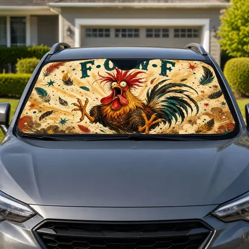 Funny F·Caw·F Rooster Meme Farm Humor For Road Trips And Chicken Lovers Quirky Gift Car Sunshade
