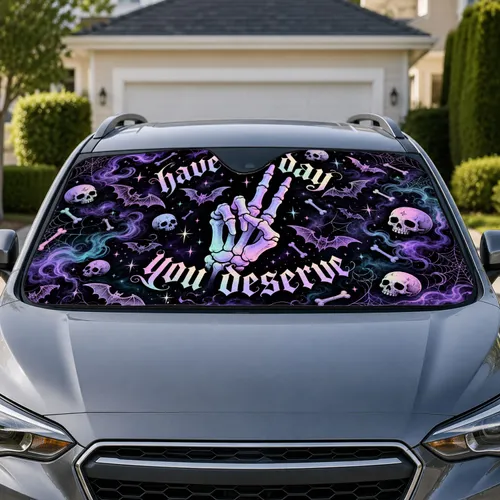 Pastel Skeleton Hand Gothic Quote With Bats And Skulls For Spooky Goth Driver Fans Car Sunshade