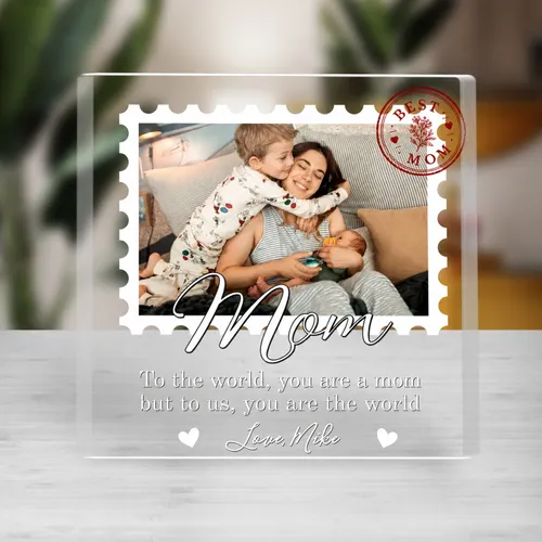 Custom Mom Photo Acrylic Plaque, Personalized Gift from Kids