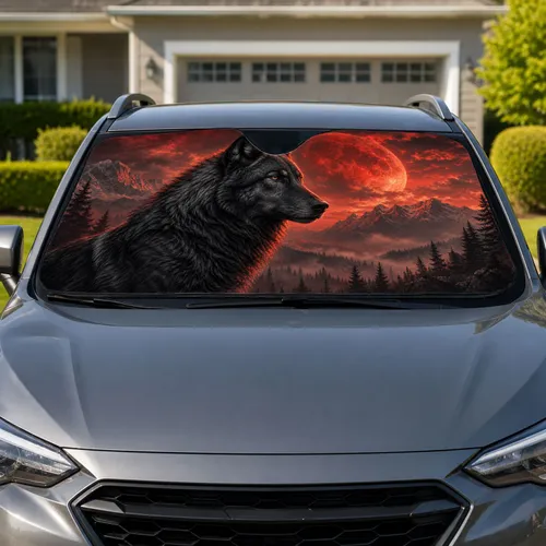 Dark Wolf Blood Moon Wilderness Scene For Gothic Outdoor Adventure Decor Lovers Gift Car Sunshade