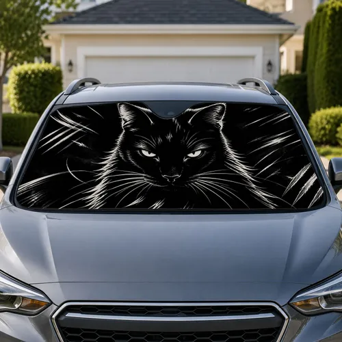Dramatic Black Cat Negative Space Silhouette Gothic Halloween Decor For Cat Lovers Car Sunshade