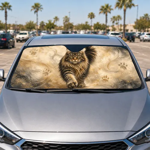Majestic Maine Coon Cat Portrait With Golden Eyes For Cat Lovers And Cozy Road Trips Car Sunshade