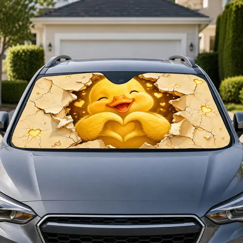 Cute Yellow Duckling Heart Wings Cream Crackle Nursery Spring Gift For Animal Lovers Car Sunshade