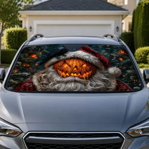 Pumpkin Head Santa Raven Holiday Horror Decor For Halloween Christmas Gothic Fans Car Sunshade