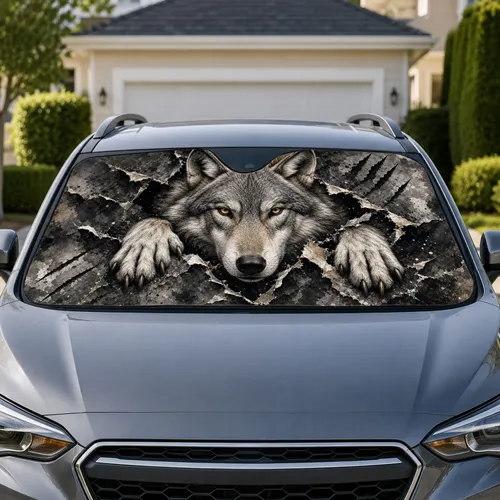 Wolf Breaking Through Ripped Charcoal Storm For Rugged Outdoor Wildlife Adventure Fans Car Sunshade