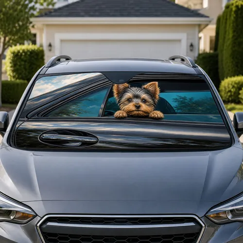 Yorkshire Terrier Puppy In Sedan Window For Dog Mom Road Trips And Yorkie Lovers Car Sunshade