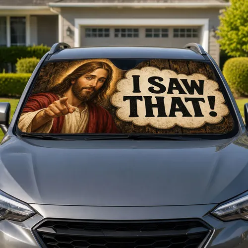 I Saw That Jesus Sacred Humor Rustic Wood Devotional Faith Gift For Christian Drivers Car Sunshade