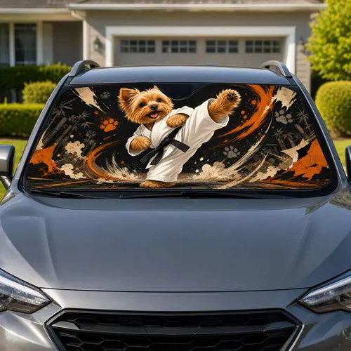 Yorkie Karate Terrier High Kick Black Belt Martial Arts Decor For Dog Lovers And Fans Car Sunshade
