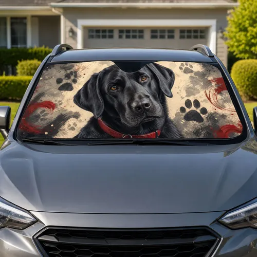 Realistic Black Labrador Portrait With Red Collar For Dog Lovers And Lab Owners Gift Car Sunshade