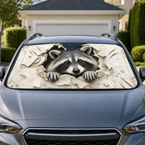 Realistic Raccoon Peeking Through Torn Ivory Wall For Wildlife Decor And Animal Lovers Car Sunshade