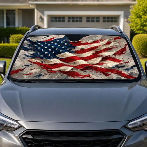Distressed American Flag Torn Paint Patriotic Americana Decor For Veterans And Patriots Car Sunshade