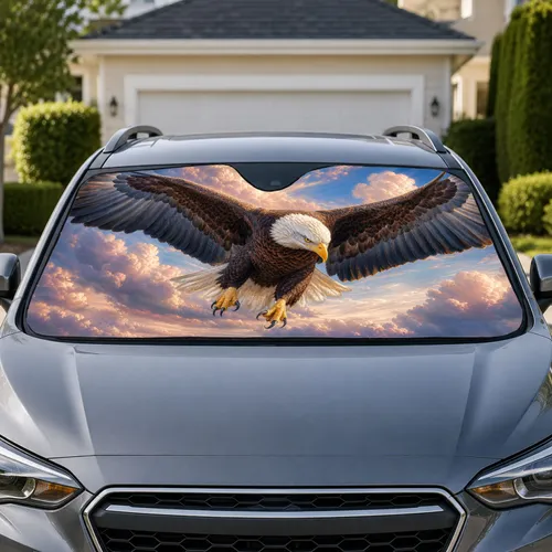 Bald Eagle Soaring Through Pink Clouds Patriotic Road Trip Decor For Wildlife Fans Car Sunshade