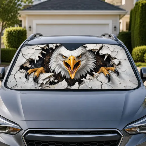 Bald Eagle Breaking Through Cracked Wall Patriotic Road Trip Decor For Veterans Car Sunshade