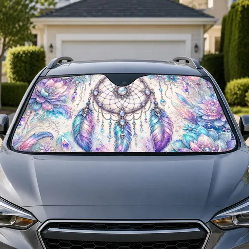 Bohemian Dreamcatcher With Crystals And Feathers For Mystical Road Trip Style Lovers Car Sunshade