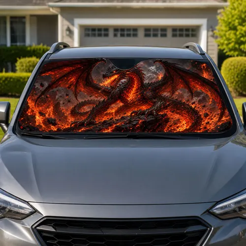 Fierce Fire Dragon Lava Fantasy Decor For Gothic Gamers And Mythical Creature Fans Car Sunshade