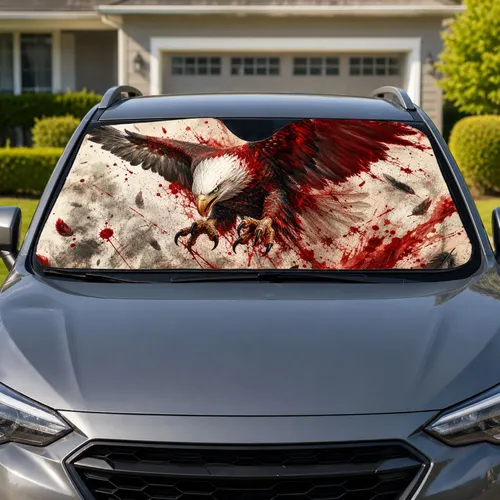 Fierce Bald Eagle Red Splatter Wildlife Decor For Patriotic Outdoor Lifestyle Fans Car Sunshade
