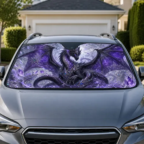 Dark Fantasy Dragon With Amethyst Wings For Gothic Road Trips And Mythology Fans Car Sunshade