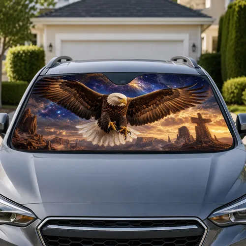 Bald Eagle Cosmic Desert Landscape Patriotic Road Trip Decor For Wildlife Fans Gift Car Sunshade