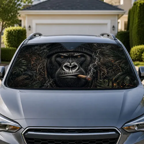 Realistic Beanie Gorilla With Cigar For Bold Jungle Style Truck And SUV Enthusiasts Car Sunshade