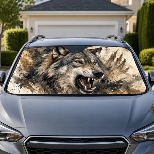 Snarling Gray Wolf Watercolor Ink Animal Decor For Wilderness Fans And Outdoor Souls Car Sunshade