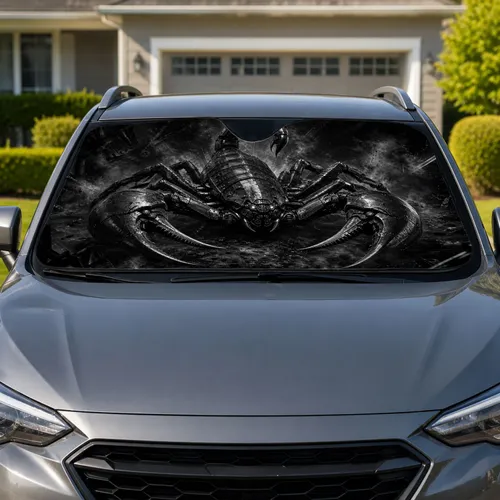 Mechanical Scorpion Armor Black Gunmetal Metal Look Gift For Dark Vehicle Fans And Drivers Car Sunshade