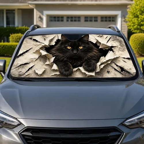 Black Cat Ripped Paper Look With Golden Eyes For Gothic Daily Driving Decor Lovers Car Sunshade