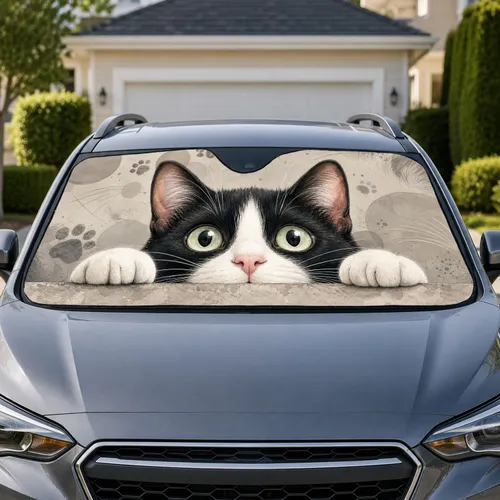 Peeking Tuxedo Cat Watercolor Pet Decor For Cat Lovers Cozy Commutes And Road Trips Car Sunshade