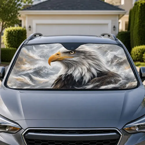 Realistic Bald Eagle Head With Storm Clouds For Patriotic Road Trips And Wildlife Fans Car Sunshade