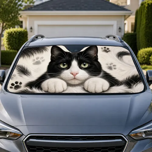 Realistic Tuxedo Cat Portrait With Green Eyes For Cat Lovers And Pet Parents Everyday Car Sunshade