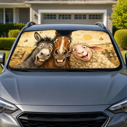 Funny Donkey Horse Sheep Trio Farm Animal Brothers Barnyard Humor Gift For Animal Lovers Car Sunshade