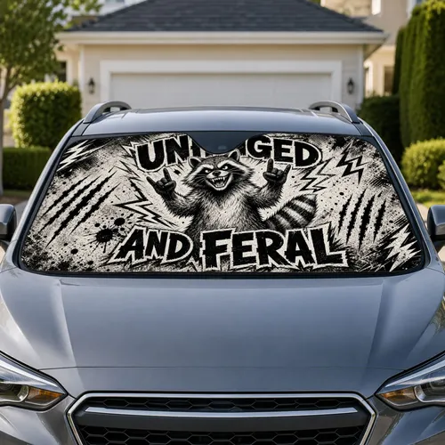 Unhinged And Feral Raccoon Punk Comic Monochrome Decor For Road Trip Rebels And Drivers Car Sunshade