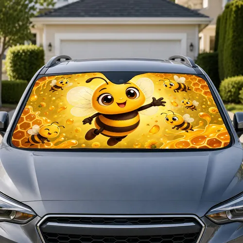 Cute Honeybee And Honeycomb Golden Decor For Summer Road Trips And Daily Commuters Car Sunshade