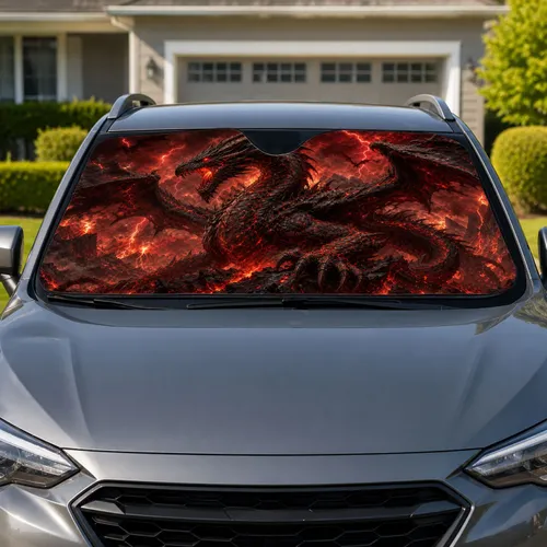 Dark Fantasy Fire Dragon With Volcanic Lightning For Gothic Road Trips And Gamers Car Sunshade