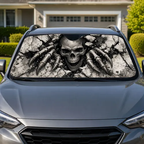Shattered Skull Claw Dark Fantasy Horror Decor For Goth Metal Fans And Halloween Car Sunshade
