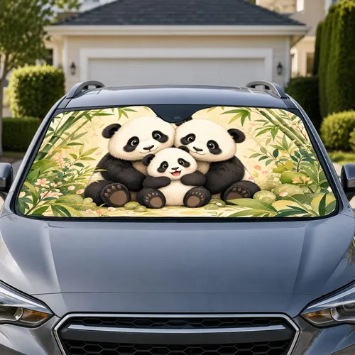 Cute Baby Panda Family With Bamboo Leaves For Cozy Road Trips And Animal Loving Kids Car Sunshade