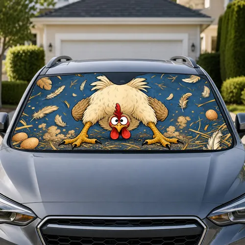 Funny Upside Down Chicken Farmyard Scene For Country Humor Lovers And Farmers Fans Car Sunshade