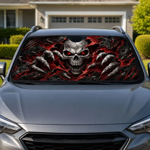 Cracked Skull Ripping Through Crimson Tear Gothic Horror Decor For Metal Fans And Bikers Car Sunshade