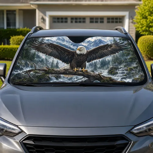 Majestic Bald Eagle Mountain Wilderness Scene For Patriotic Outdoor Enthusiasts And Hikers Car Sunshade
