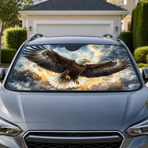 Majestic Bald Eagle In Storm Clouds Patriotic Wildlife Decor For Nature Lovers And Birders Car Sunshade
