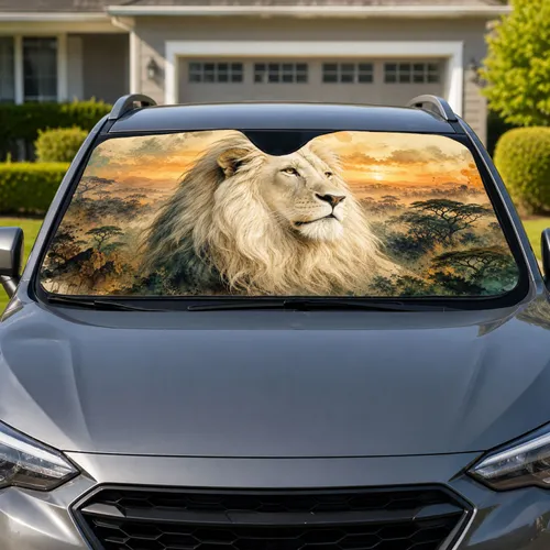 White Lion Sunset Savanna Landscape For Safari Wildlife Decor And Nature Lovers Gift Car Sunshade