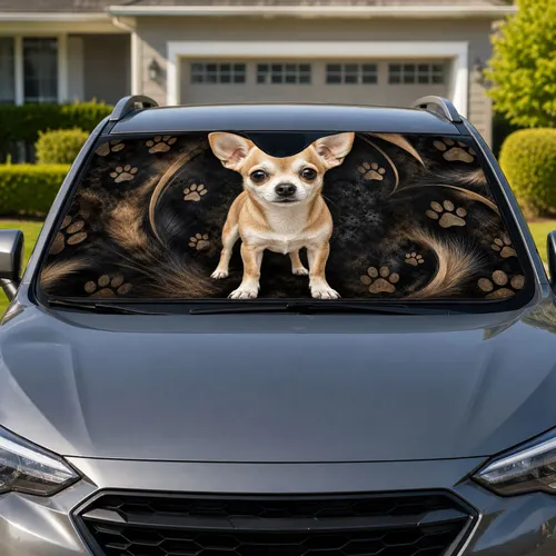 Realistic Light Brown White Chihuahua With Paw Accents Summer Travel Gift For Dog Moms Car Sunshade