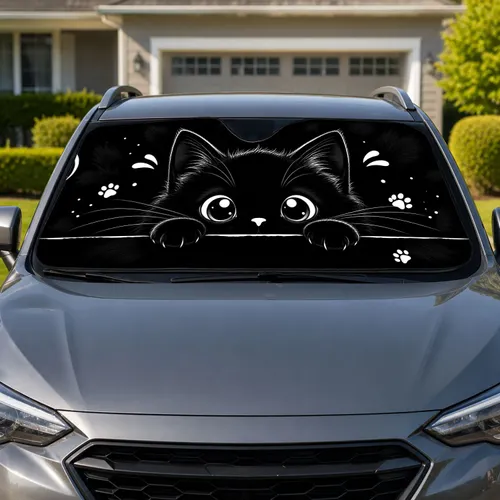 Cute Black Cat Silhouette With Big Eyes For Gothic Summer Travel And Kitten Lovers Car Sunshade