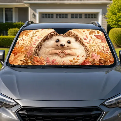 Cute Hedgehog With Heart Paws Autumn Woodland Decor For Cozy Nature Lovers Gift Idea Car Sunshade