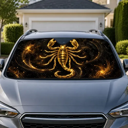 Golden Glitter Scorpion On Black Metallic Gold Zodiac Style For Astrology Fans Gifts Car Sunshade