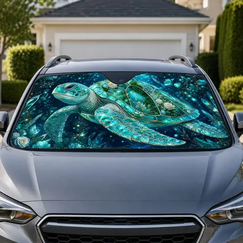 Luminous Gemstone Turtle With Crystal Roses For Ocean Fantasy Decor Lovers And Dreamers Car Sunshade